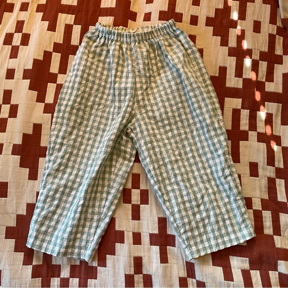 Green + White Cotton Seersucker Pants